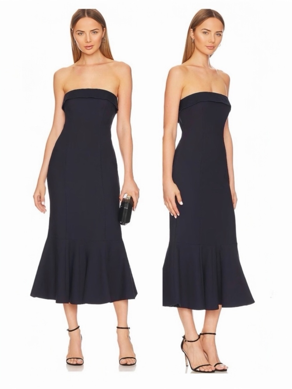 Cinq A Sept Mazzy Strapless Trumpet Mermaid Women’s Cocktail Midi Dress Navy NEW